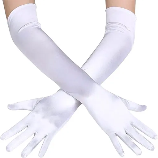Gloves - 55 cm - Long glove - Long satin women's gloves - for weddings, parties, formal events and performances - Elastic gloves - up to the elbow - for brides, princesses, operas and other occasions - white