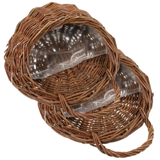 Woven hanging storage basket 2-piece set, wooden wall organizer for living room and bedroom, 10.6x8.3x3.5 inches