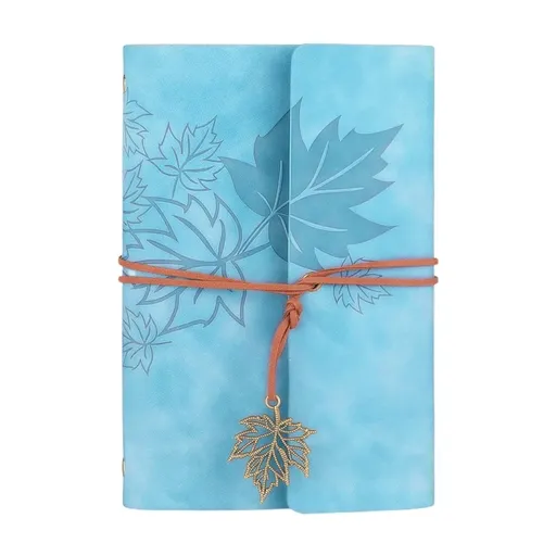 Notebook With 6 Rings Leather Binder Covers Leaf Pendant 75 Sheets Lined/Unruled Portable Planner Notebook
