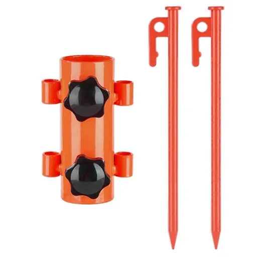 Tent Rod Holder with 30cm Tent Peg Steel Canopy Pole Fixing Stand Camping - Orange Red