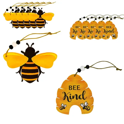 10 Pcs Bee Beehive Ornaments Wood Cutouts Decorations for Tree Tree Tray Wreath Christmas Festival Bee Kind Sign Art Crafts , Bulk