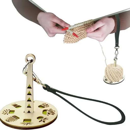 Portable Wrist Yarn Holder Set - Ultimate Yarn Organizer with Wrist Strap & Wooden Stand - Prevents Tangling for Effortless