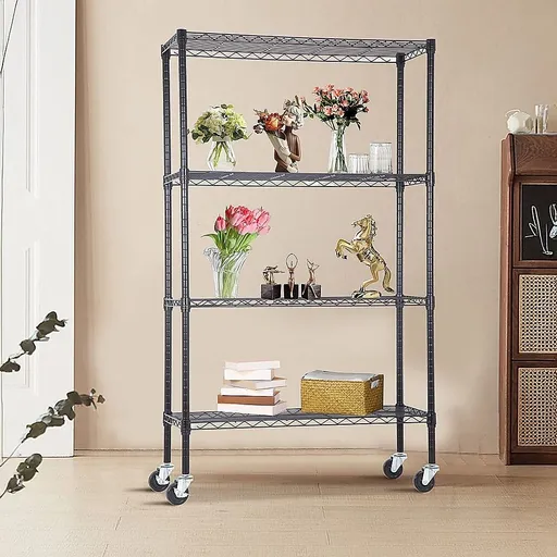 Wire Storage Rack – 120x60cm Black Shelving with Wheels