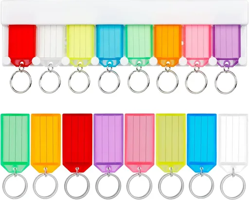 2 Pack Key Tag Rack Slot Style Plastic Wall Mounted Key Holder Organizer with Key Tag Identifiers and 20 Pack Tough Plastic Key Tags, 8 Assorted Colors