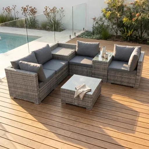7 Piece Outdoor Lounge Set with Storage Corner Grey