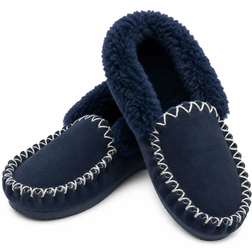 Sheepskin Merino Wool Moccasin Slippers Genuine UGG Slip On - Navy