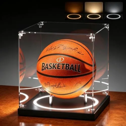Inner dimensions :20x20x20cm Display Case with Light UV Protected Stand Box Full Size Solid Wood Base for Balls Fans Sports Collectibles Applicable to Standard Ball Memorabilia Gifts - Clear