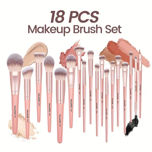 MAANGE 18-piece professional makeup brush set, including 18 makeup brushes + velvet cloth bag, soft brush hair makeup brushes, foundation brush, eye shadow brush, blending brush, concealer brush, eyeliner brush, skin-friendly powder puff set, travel