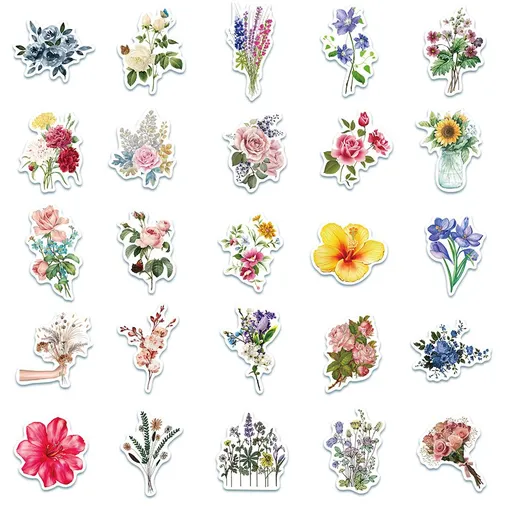 50 Pcs Flower Stickers,Vinyl Waterproof Stickers for Laptop,Skateboard,Water Bottles,Cute Flower Stickers for Kids Teens Adult