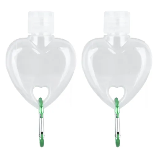 2Set 50ml Travel Bottle with Keychain Flip Cap Plastic Liquid Bottle Refillable Leakproof Transparent Squeeze ContainerHeart Shaped