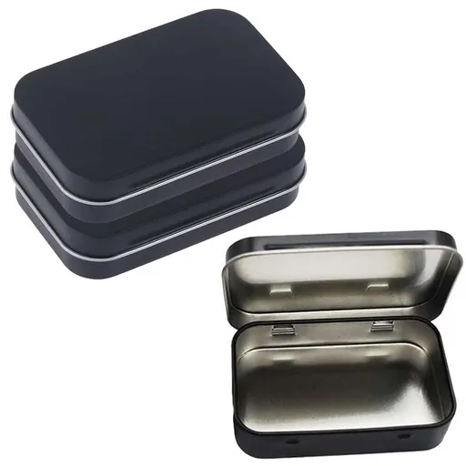 Black Rectangular Empty Hinged Tins Box Containers for First Aid Kit,Survival Kits,Storage,Herbs,Pills,Crafts and More