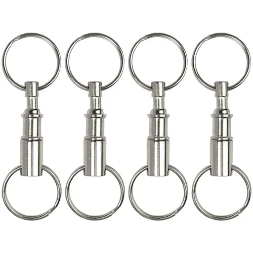 4pc Quick Release Detachable Pull Apart Keychain Silver Dual Key Ring Snap Lock Holder Release Detachable Pull Apart Key Rings