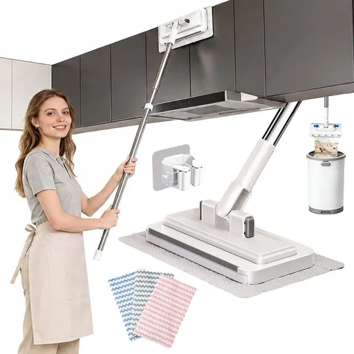 Upgraded Hands Free Multi Purpose Flat Mop, Hands Free Flat Mop, One-Button Cloth Grip, 360° Rotating Reusable Lazy Mops for Floor Wall & Bathroom, Wet & Dry Use