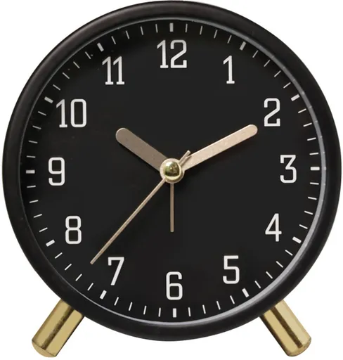 Classic analog Wekker alarm clock, no ticking, with snooze function, ultra-quiet, with night light, battery operated, elegant round metal alarm clock (black)
