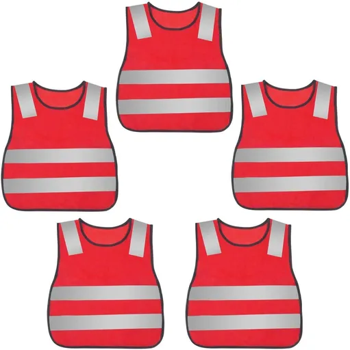 Kids Safety Vest Reflective High Visibility Vest Breathable Traffic Vest Costume Construction Vest Elastic Strap Safety Vest Neon Yellow Purpose for Running Cycling Jogging 5PCS - Red