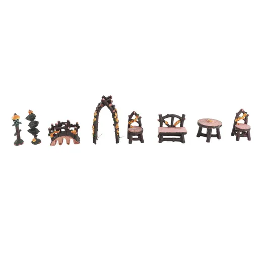 8PCS Fairy Garden Accessories Set Resin Miniature Table and Chairs Set Garden Furniture Ornaments for Home Micro Landscape Decoration