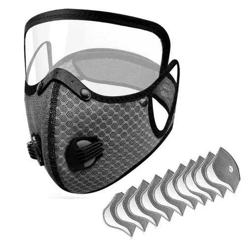 Removable Cycling Goggle Face Mask—Sports Dust-Proof Mask, Includes 10 Filter Cartridges—Dark Gray