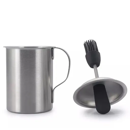 Stainless steel oil pot brush integrated oil pot silicone oil brush bottle barbecue oil pot with brush, used for cooking and grilling