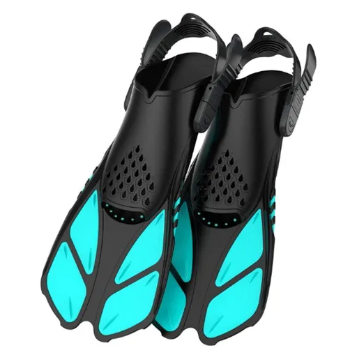 Pair of Snorkel Fins Diving Swim Fins Adjustable Open Heel Swimming Barefoot Flippers Cyan - S