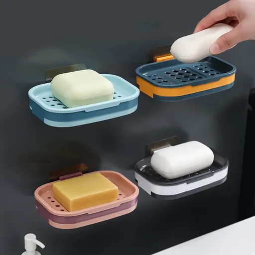 1 Piece Shower Soap Dish, wall mounted suction cup holder with drainage holes for bathroom and kitchen, Blue, 5.12 x 3.35 x 0.787 inches