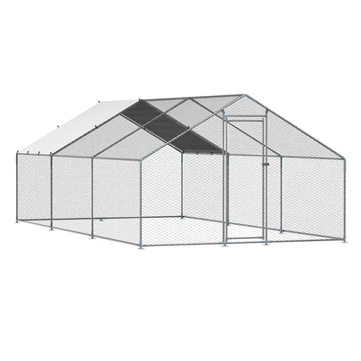 Metal Chicken Coop 9.8x19.6x6.5 ft Walk-in Chicken Run with Cover Spire Roof