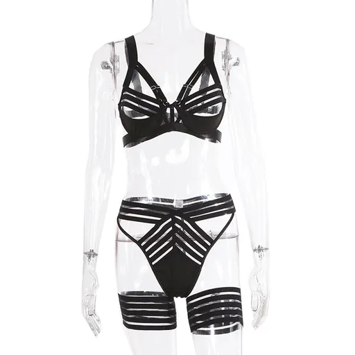 House Of Dasein Hollow Out Strappy Black Bondage Fetish Lingerie Women - M