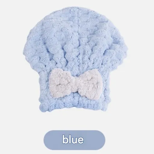 3 Pack Blue Coral Fleece Hair Drying Towel - Cloud Velvet Absorbent Hair Wrap with Bow, Quick Dry Shower Cap for Women and Girls, Soft Thickened Bath Accessory 26x28cm