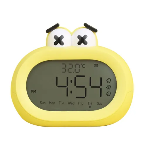 Kids Alarm Clock Cartoon Cute Intelligent Battery Operated Digital LED Electronic Clock with Night Light Yellow