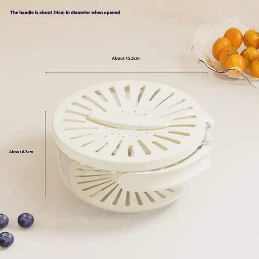 2PCS White Double-Layer Fruit and Vegetable Drain Basket - Multifunctional Collapsible Kitchen Strainer with Handle for Washing and Storage