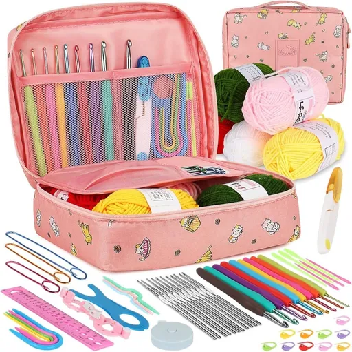 58-piece crochet hook set with ergonomic handles and yarn, includes crochet bag, 12cm