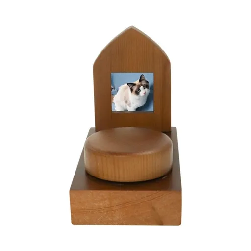 Pet Urn Nostalgia Passing Away Dog Cat Cabin Urn with Photo Frame Pet Coffin - Brown - Size Large table