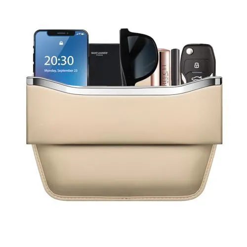 1Pack Car Seat Gap Filler Organizer - Leather Console Side Pocket Seat Storage - Stylish and Practical Car Accessories for Cars,SUV,Truck - Beige - Size 1 Pack