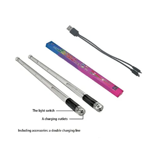LED Light Emitting Drumsticks 15 Colour Gradient USB Rechargeable+Switch Electronic Dru_wm25