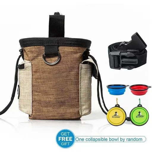Versatile Outdoor Pet Training Waist Bag with Collapsible Bowl – Perfect for Storing Treats, Toys, Waste Bags, and Phone During Dog Walks, Hiking, and Climbing Adventures (Brown)
