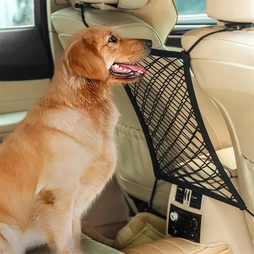 Car Dog Barrier Net Organizer Stretchy Backseat Storage Mesh 23x30cm Elastic Polyester Hooks Easy Install for SUV Truck Prevents Pet Distraction Holds Essentials