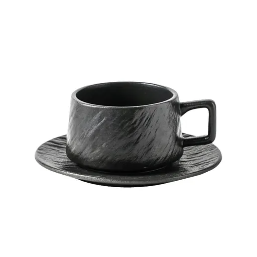 Ceramic Coffee Cup and Saucer Set Simple Tea Mug Breakfast Drinkware Household - Black