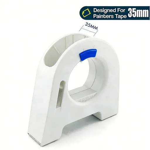 Masking Tape Dispenser with Serrated Metal Cutting Edge Ergonomic Arch Design for Painting Edging, Tile Grouting, Wall Trim and DIY Surface Protection (White Dispenser(35mm))