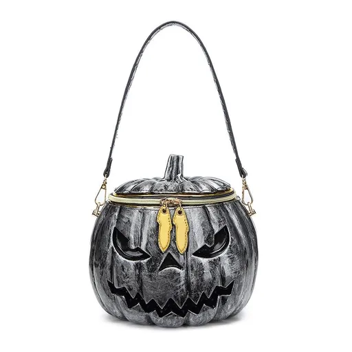 Halloween Upgraded Fun Pumpkin Bag, Dual-Strap Design, PU Material, Medium-Large Capacity, Party Essential./silver