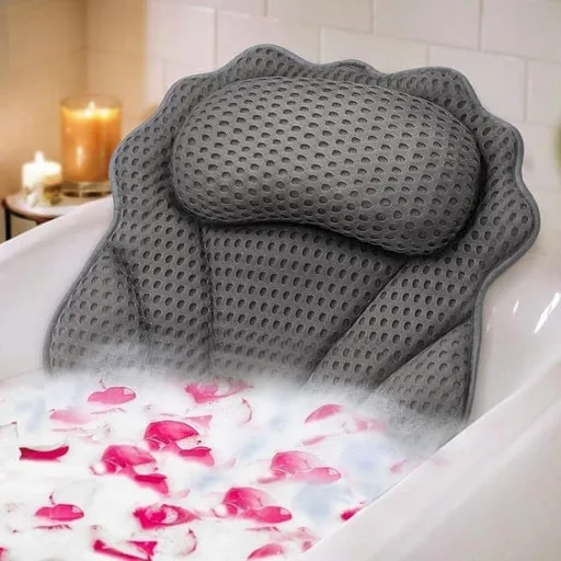 6-Pack Ergonomic Bathtub Pillow with 6 Strong Suction Cups, Support for Head Neck Shoulders & Back, 4D Design, Gray