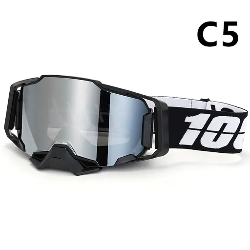 Professional Motocross & Ski Goggles - HiPER Lens, TPU Frame(Black frame with white belt and silver lens)