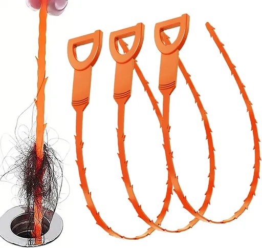 25 Inch Drain Snake Clog Remover:3 Pcs Hair Clog Auger, Drain Cleaner Tool Suitable for Dredging Clogged Pipes, Sink, Shower Drains(Orange)