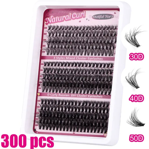 False eyelashes - 300 pieces - 30D + 40D + 50D - 10-18 mm D curl - Pre-Made Volume Fans - Pre-Made Fans - Eyelash extensions - Cluster - Lashes - Natural - Pieces of lashes - DIY lashes