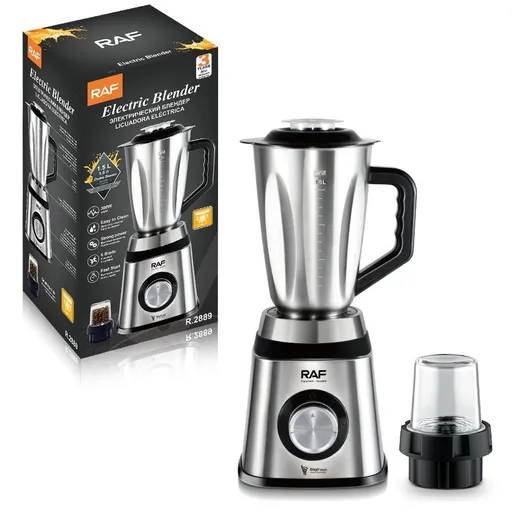 2-in-1 Electric Blender and Grinder with Stainless Steel Body, 1.5L Mixing Pitcher and Detachable Glass Mill for Juices, Smoothies, Coffee Beans, and Dry Ingredients – Compact Countertop Design with Ergonomic Handle for Everyday Home Kitchen Use (Sil
