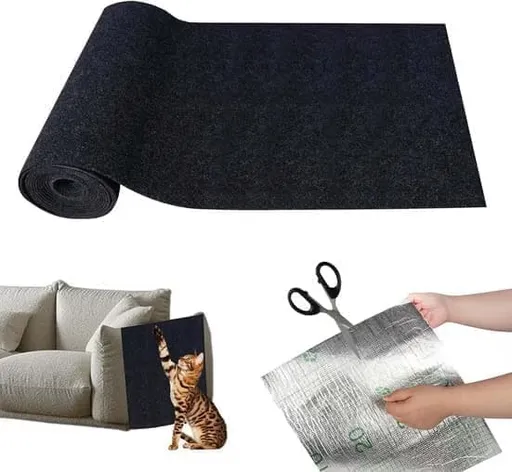 1 Pack Self-Adhesive Cat Scratching Board Wall Protector for Cats, DIY Corner Mat, 40cm x 200cm, Black