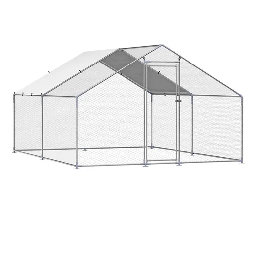 Metal Chicken Coop, 9.8x13.1x6.5 ft Large Walk-in Chicken Runs with Cover, Spire Roof Hen House Enclosure with Security Lock, Outdoor Duck Rabbit Cage Poultry Pen for Backyard, Farm, Yard