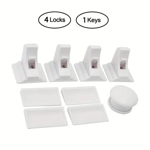 4 Locks + 1 Key, Magnetic Locks for Cabinets And Drawers, Invisible Multifunctional Locks. White