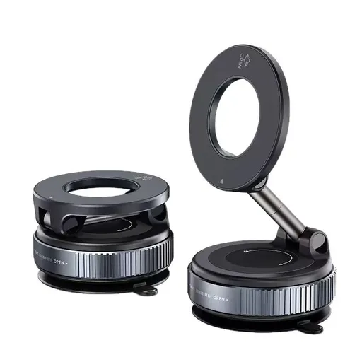 Vacuum and Magnetic Car Phone Mount, 3-Axis Foldable and Rotating Navigation Mount, Residue-Free Universal Desktop/Car Phone Mount - Black