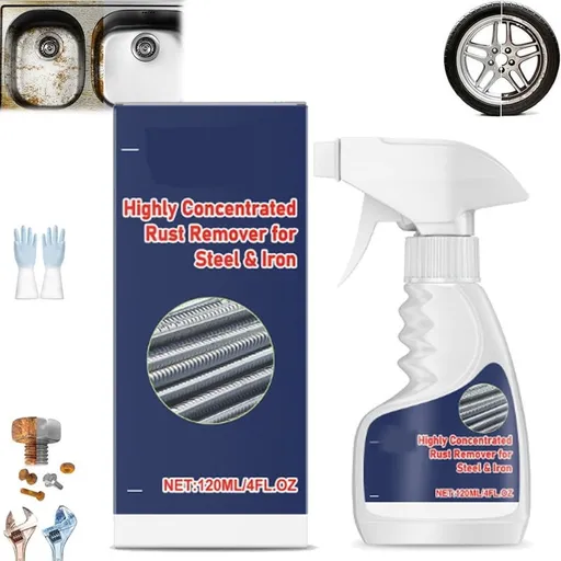 Upgraded Rust Remover Spray for Metal, 4 fl oz Heavy Duty Rust Stain Remover for Steel Copper Stainless Steel, Fast Acting Concentrated Formula No Scrubbing Needed