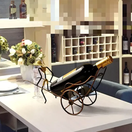 Rickshaw Wine Holder, Stainless Steel Freestanding Wine Rack Countertop Bottle Holder for Home Decoration (Bronze)