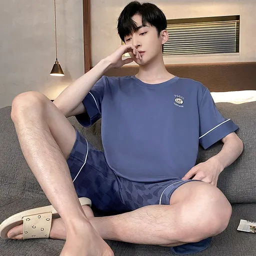 Shelofei Men Summer Cotton Pajama Set Short Sleeve DF93030 XXXL